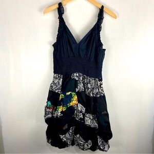 Sapogee Smocked Ruffle Mixed Media Sleeveless Tiered Mini Dress Size Large (NWT)